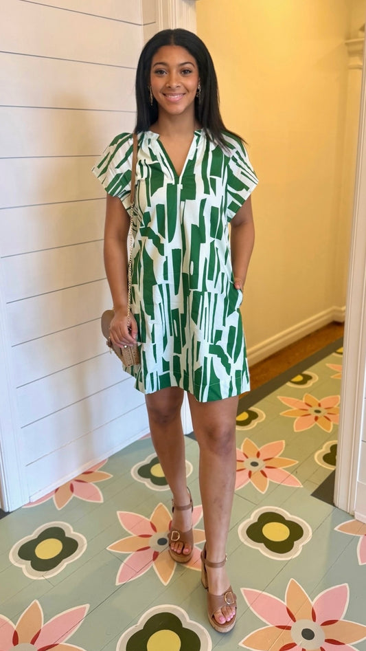 Jade Mini Tunic Dress - Green Print