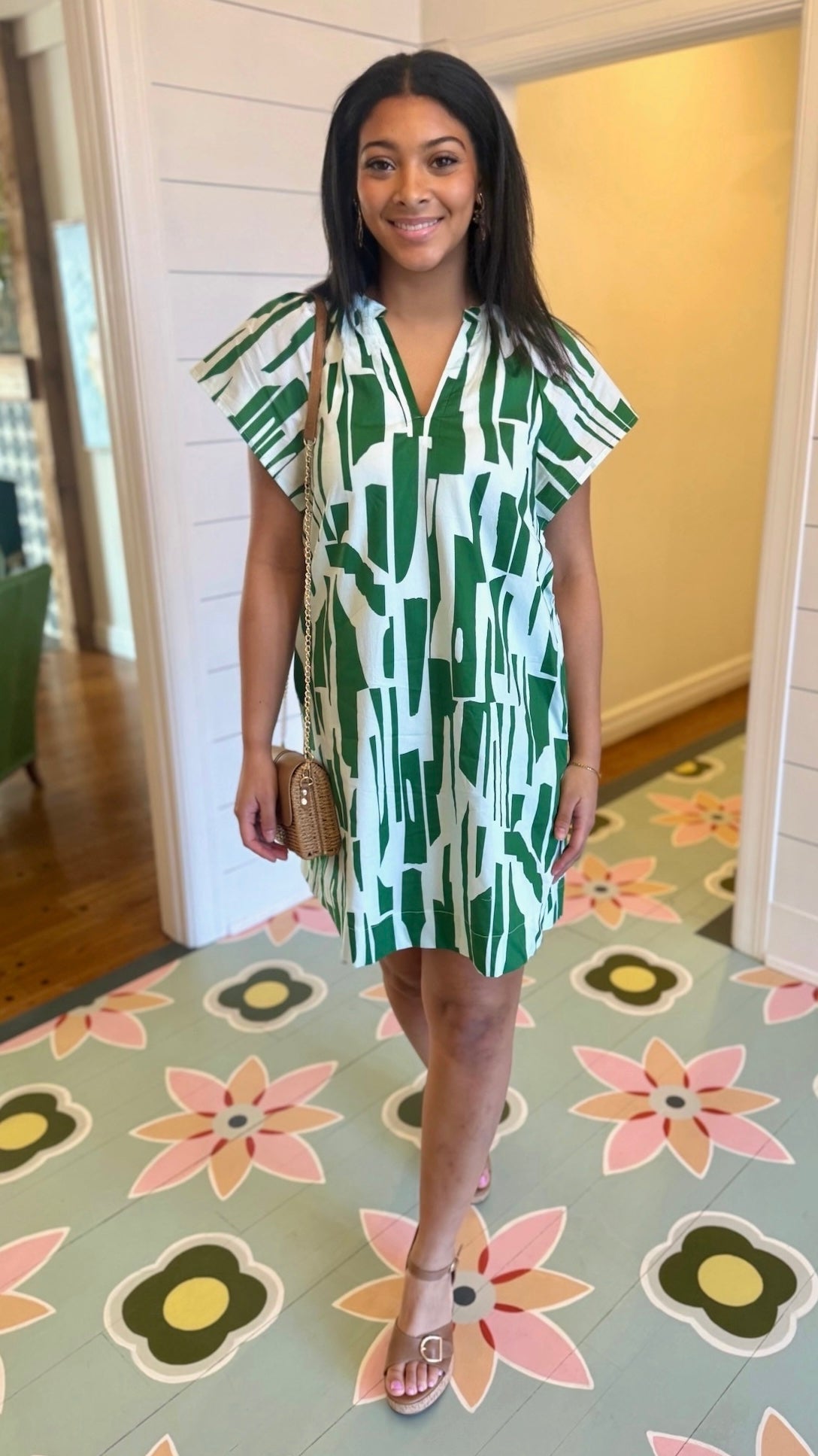 Jade Mini Tunic Dress - Green Print