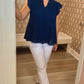 Accordion Pleated Blouse - Navy
