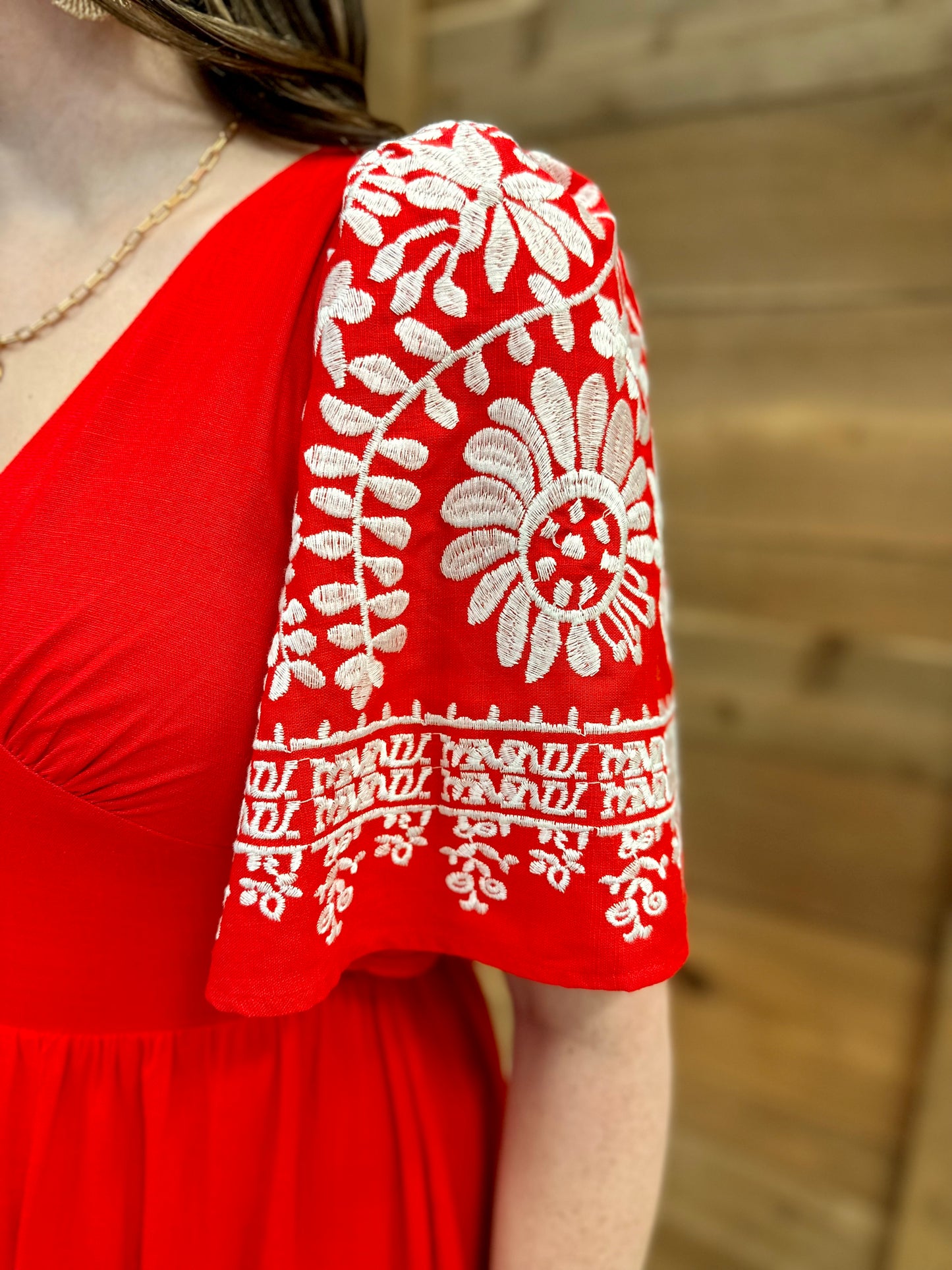 Santorini Red Embroidered Midi Dress