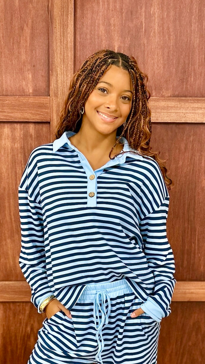 Blue & Navy Striped Pullover
