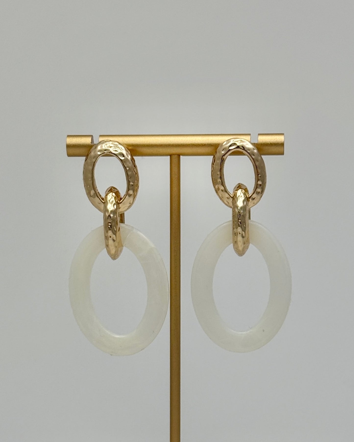 Gold & Acrylic Oval Earrings - Ivory