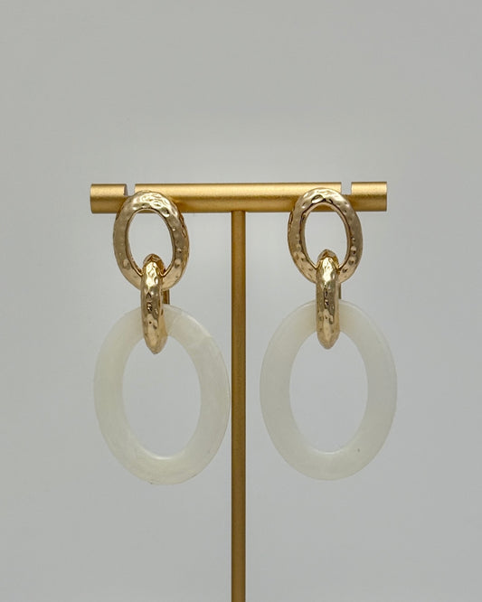 Gold & Acrylic Oval Earrings - Ivory