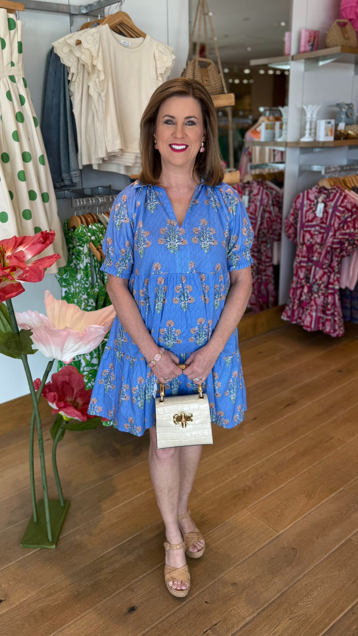 Patti Puff Sleeve Floral Dress - Blue