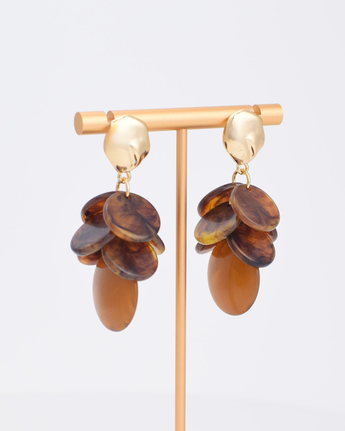 Brown Disc Drop Earrings