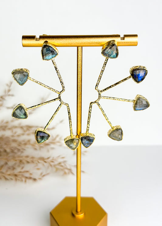 Bejeweled Half Crescent Earrings - Grey / Blue