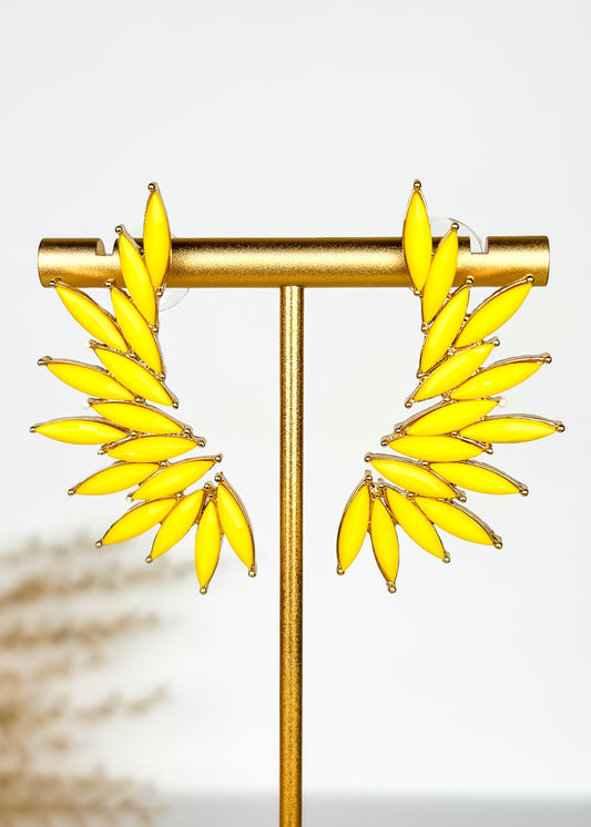 Acrylic Beaded Fan Earrings - Yellow