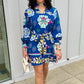 Jenny Floral Belted Dress - Cobalt
