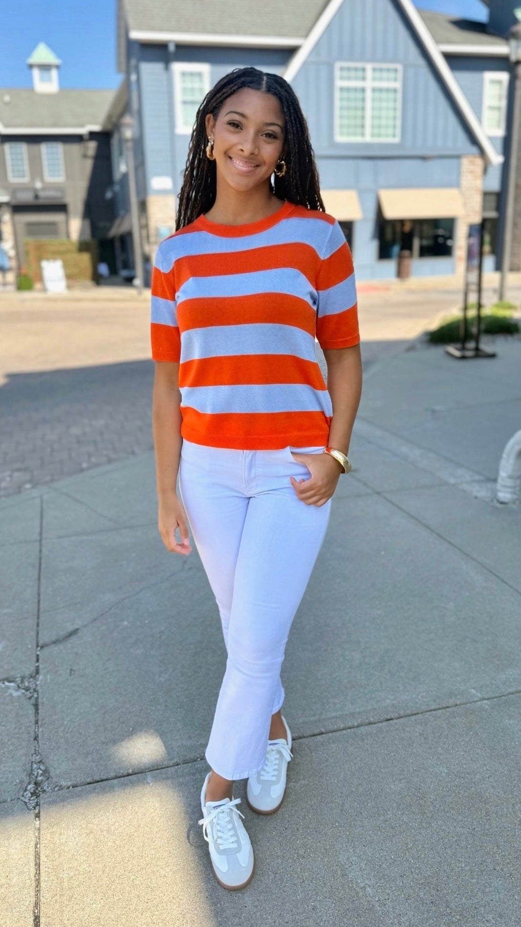 Kaylie Stripe Sweater - Orange/Lavender
