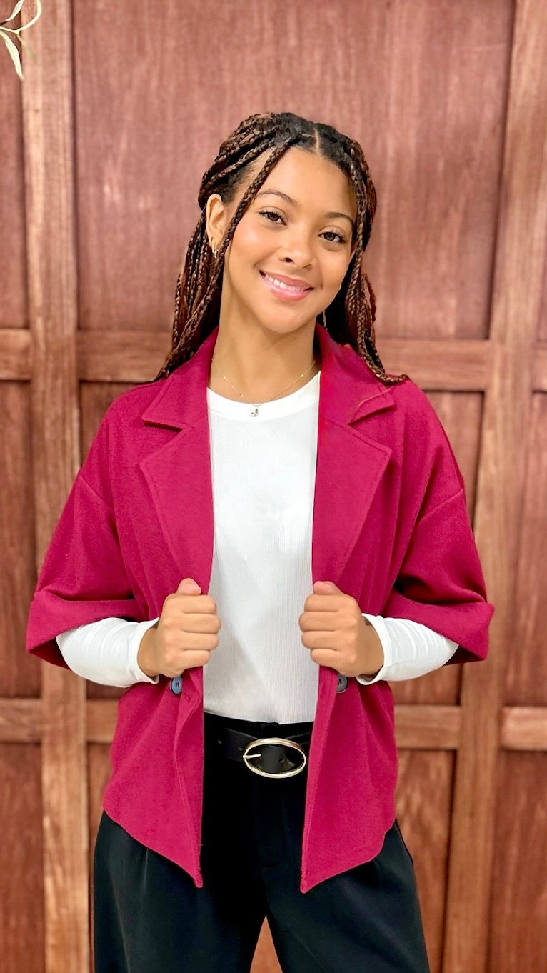 Burgundy 3/4 Sleeve Jacket