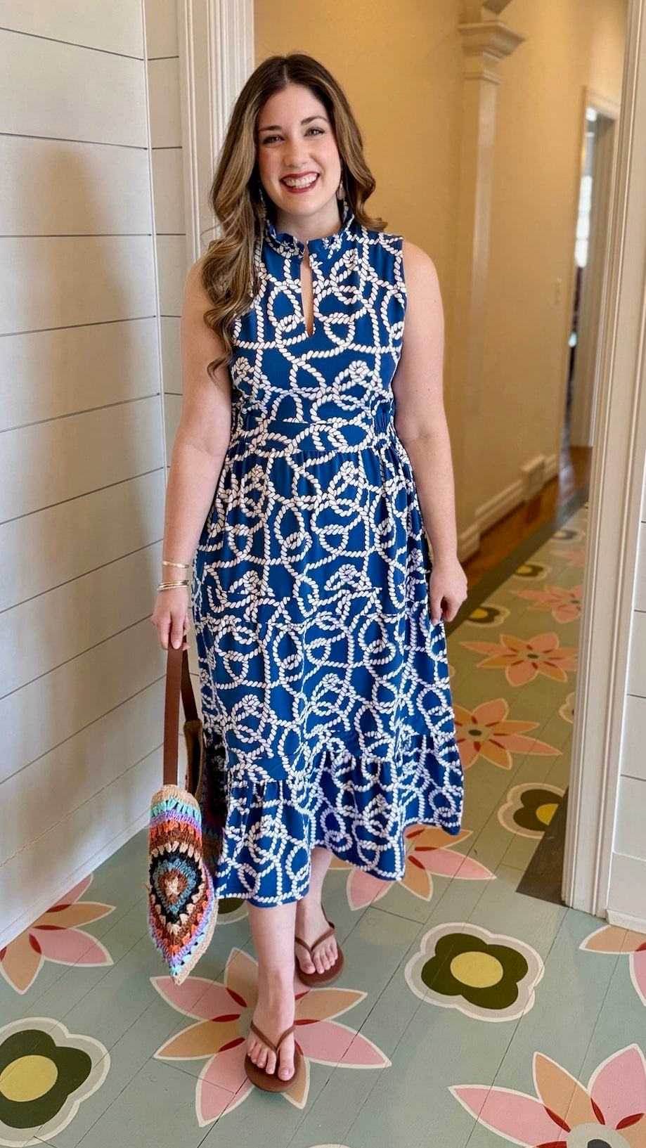Tabi Rope Midi Dress - Navy & White