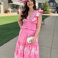 Enchanting Embroidered Midi Dress - Pink