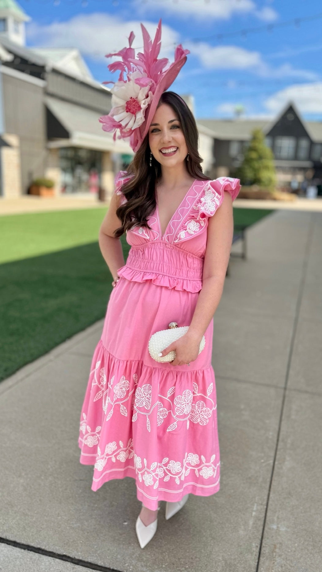 Enchanting Embroidered Midi Dress - Pink