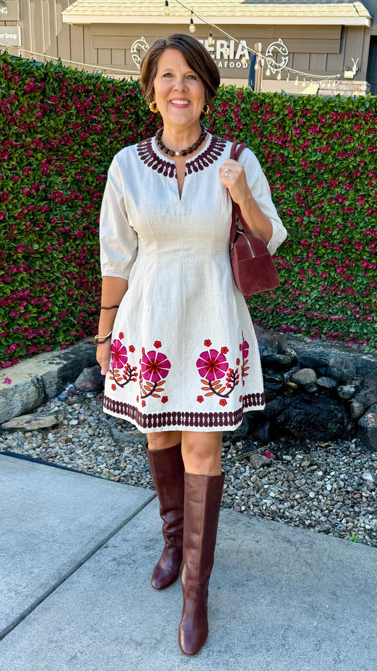 Uncle Frank Linen Border Embroidery Dress