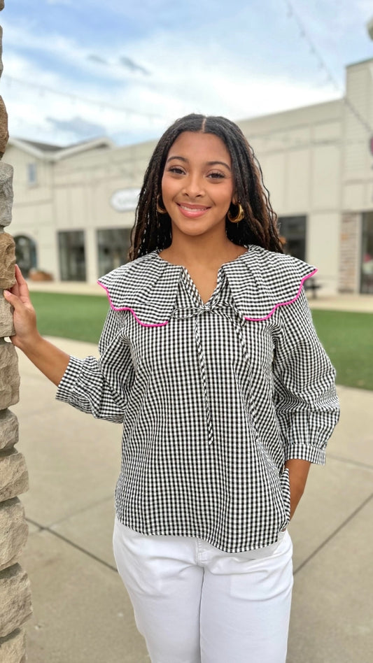 Melanie Gingham  Blouse - Black