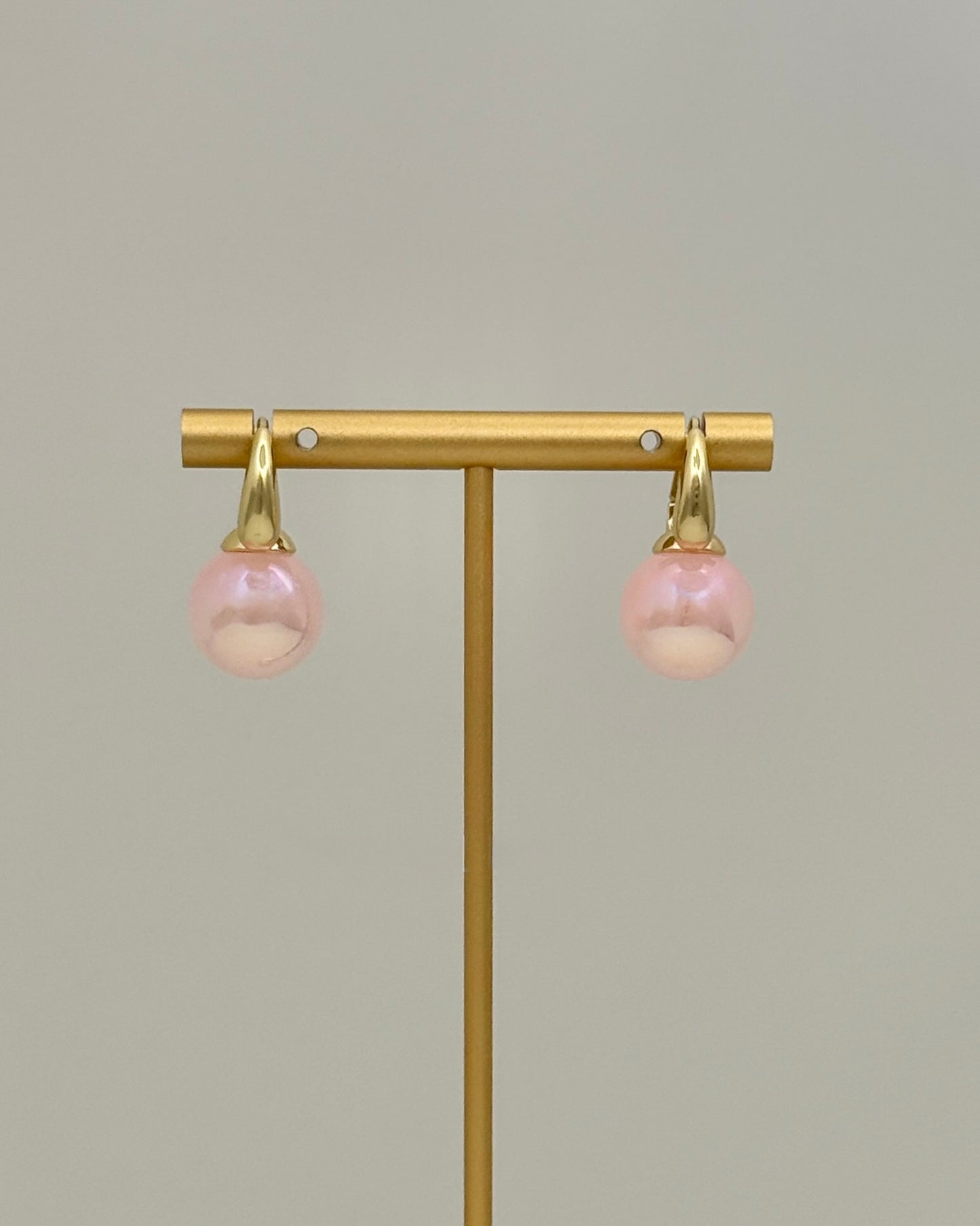 Pink Pearl Drop Earrings - Gold