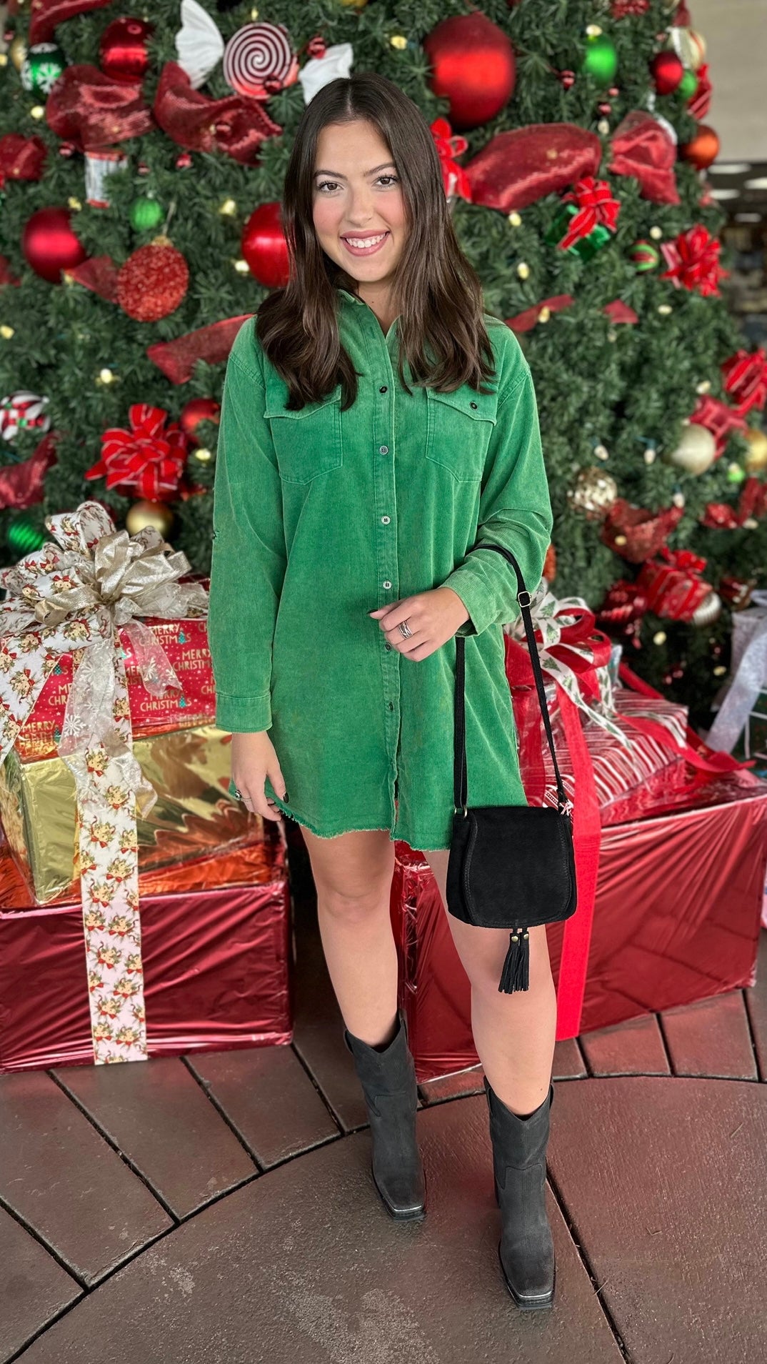 Claudia Corduroy Tunic Dress - Green