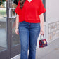 Rachel Ruffle Neck Top - Red