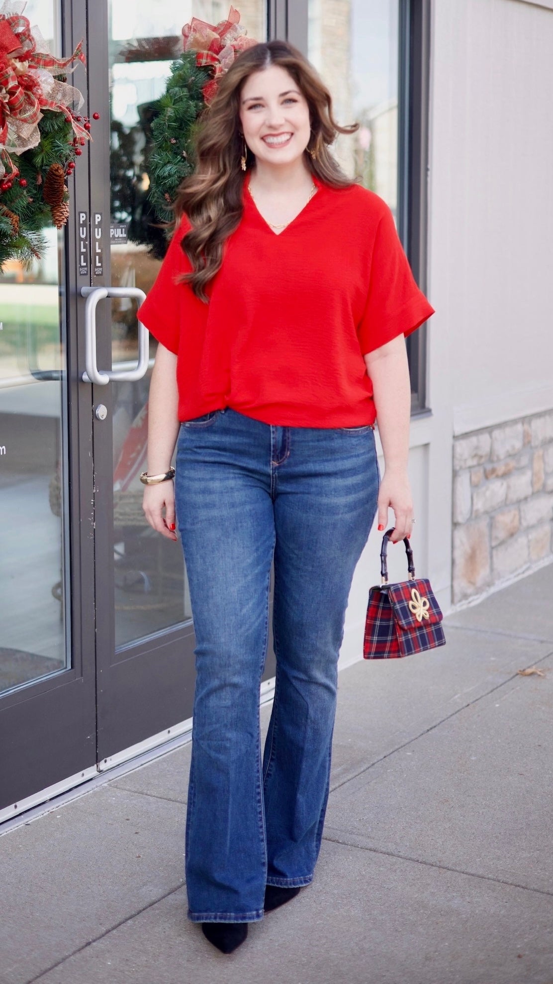 Rachel Ruffle Neck Top - Red