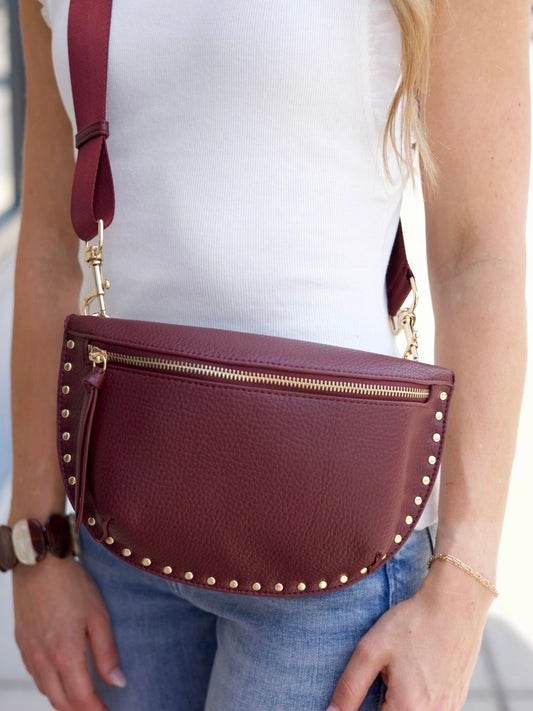 Fanny Pack With Studs - Burgundy