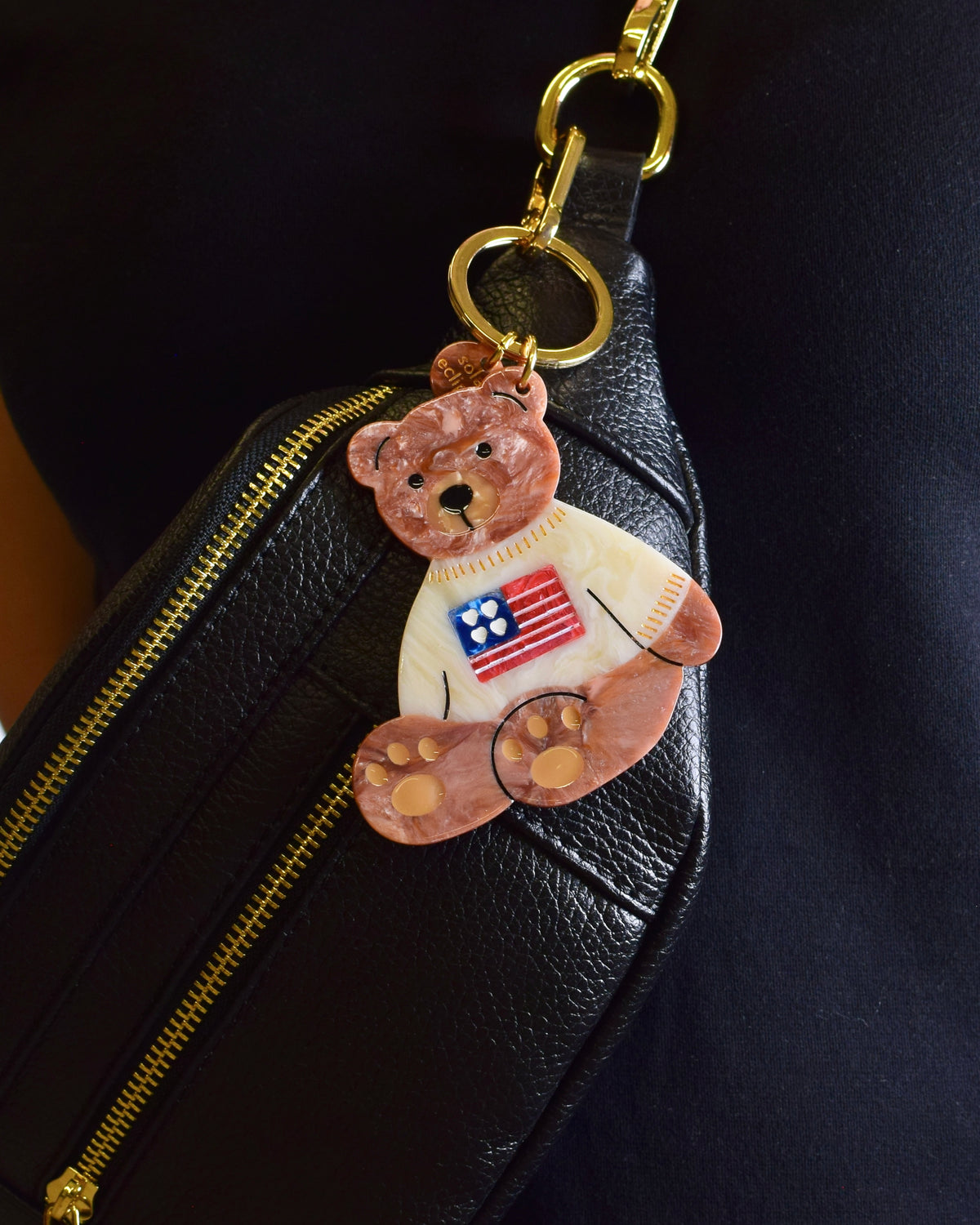 Hand-Painted Americana Teddy Bear Keychain