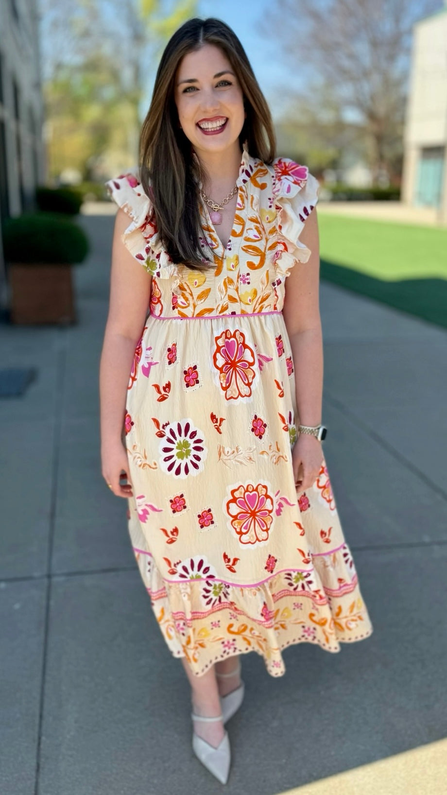 Natalie Cream Mix Floral Dress