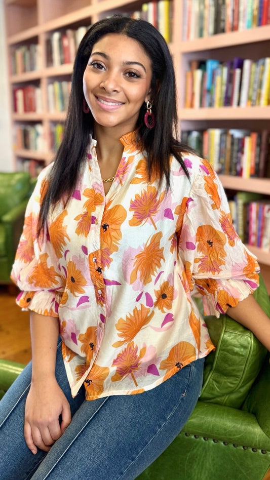 Alice Bright Floral Blouse - Orange