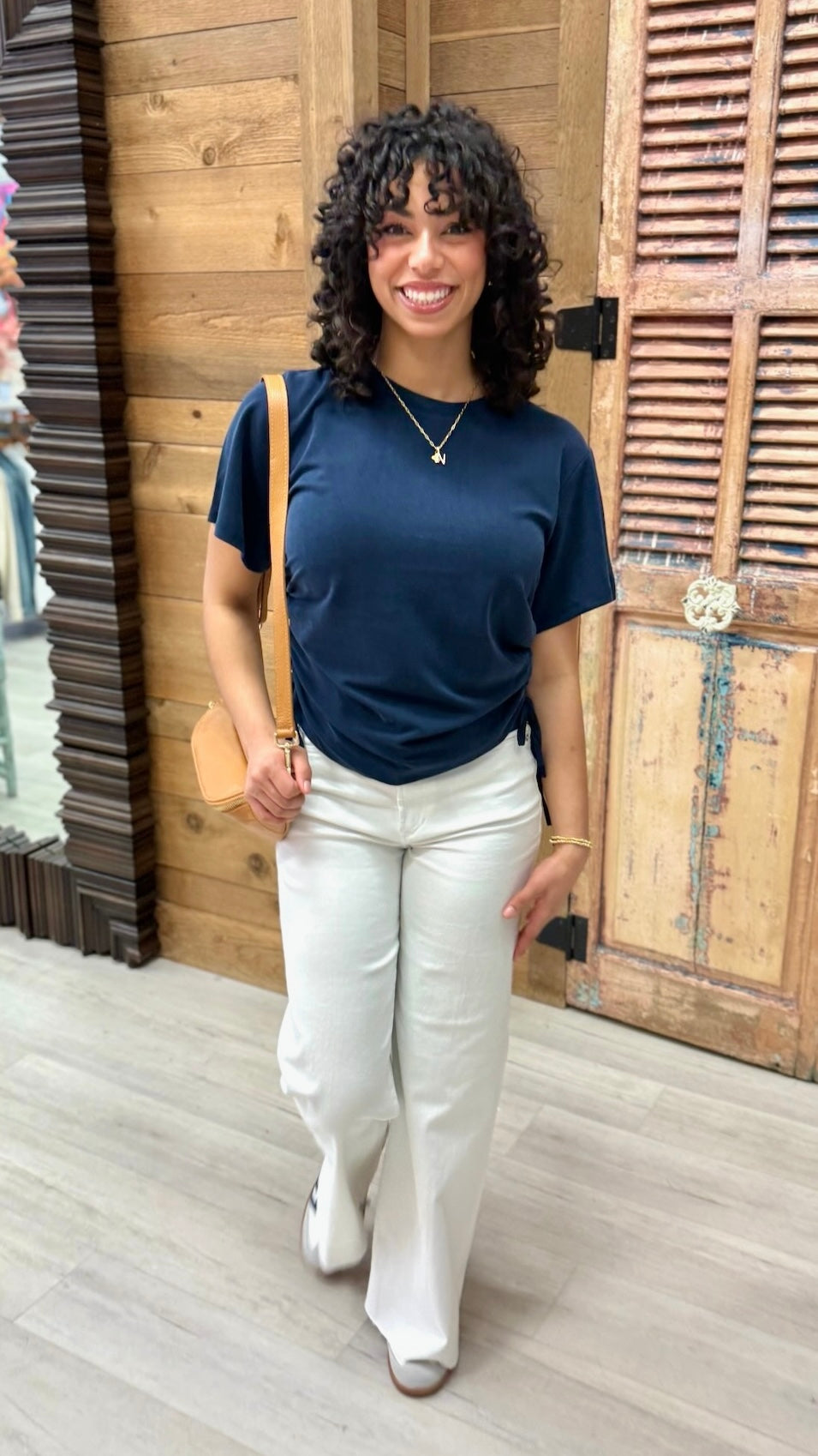 Allie Ruched Side Top - Navy