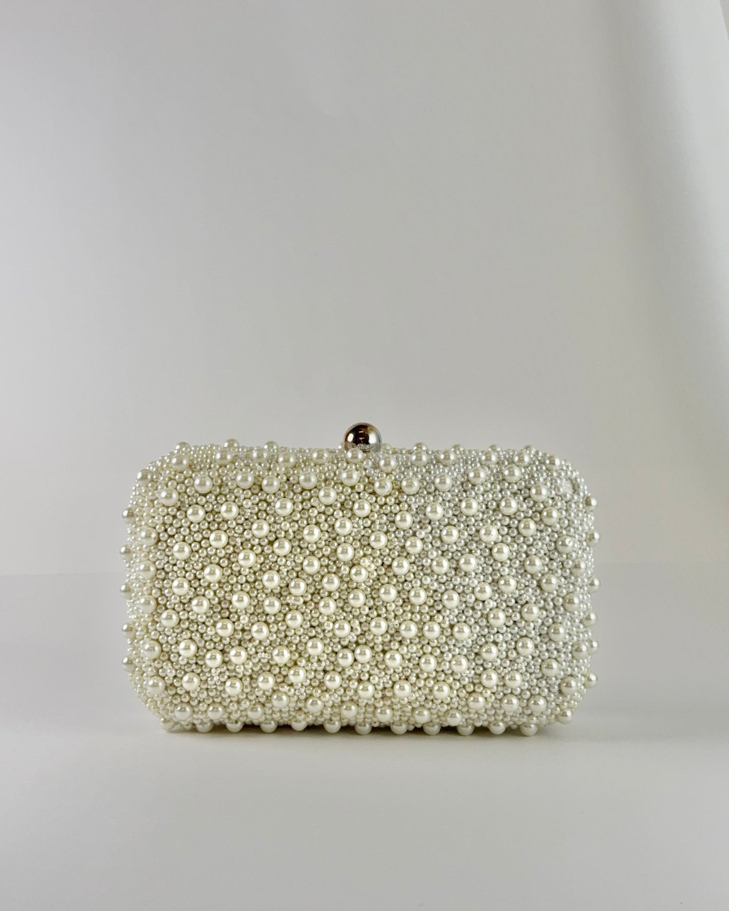Hand Beaded Silver Pearl Clutch/ Crossbody
