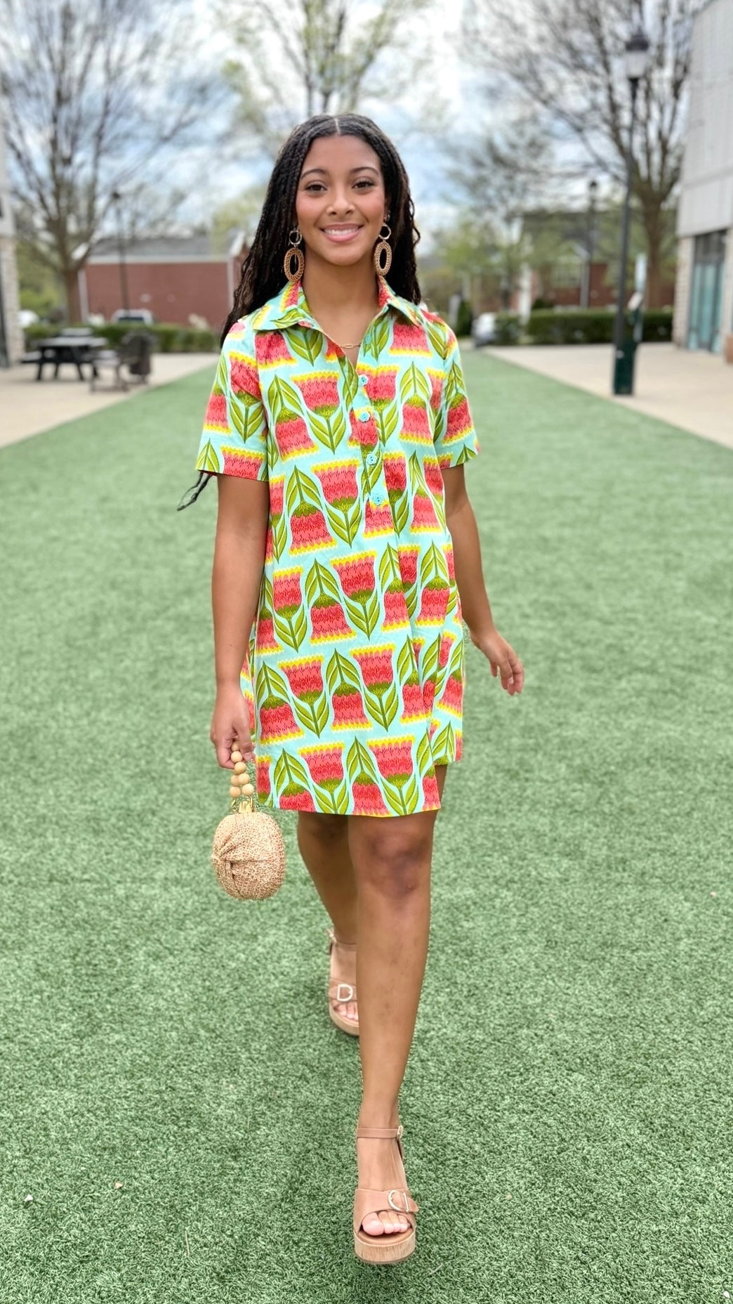 Uncle Frank Swing Shirt Dress - Aqua