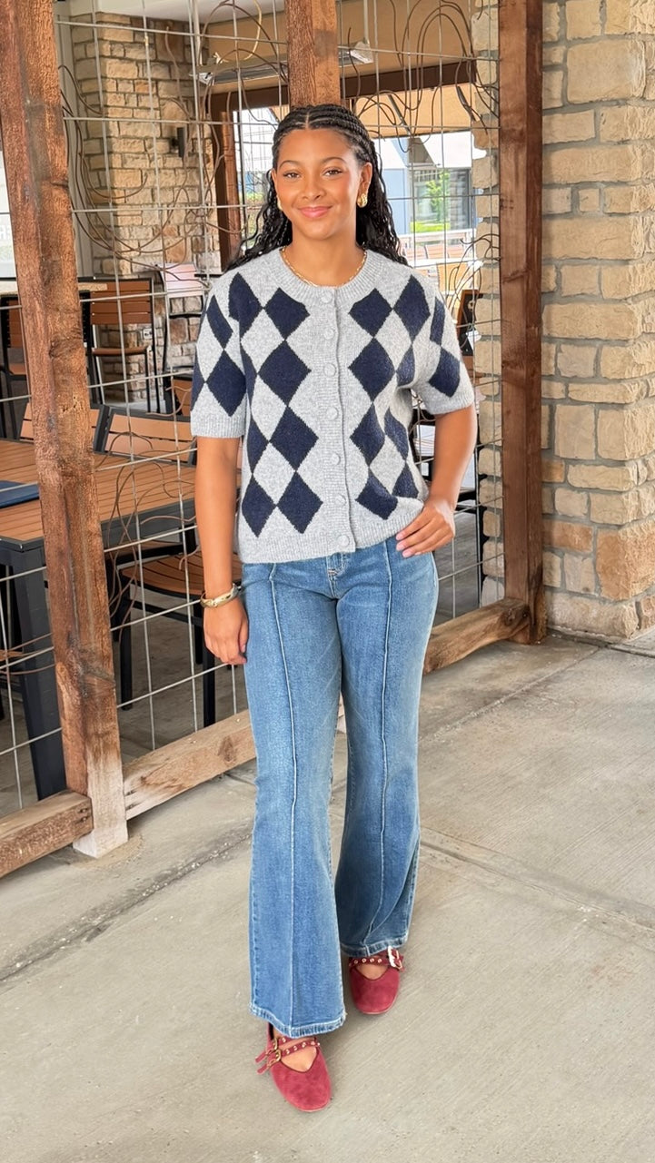 Jaslyn Diamond Cardigan - Heather Grey & Navy