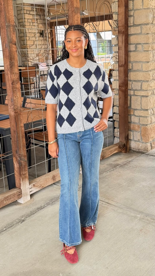 Jaslyn Diamond Cardigan - Heather Grey & Navy