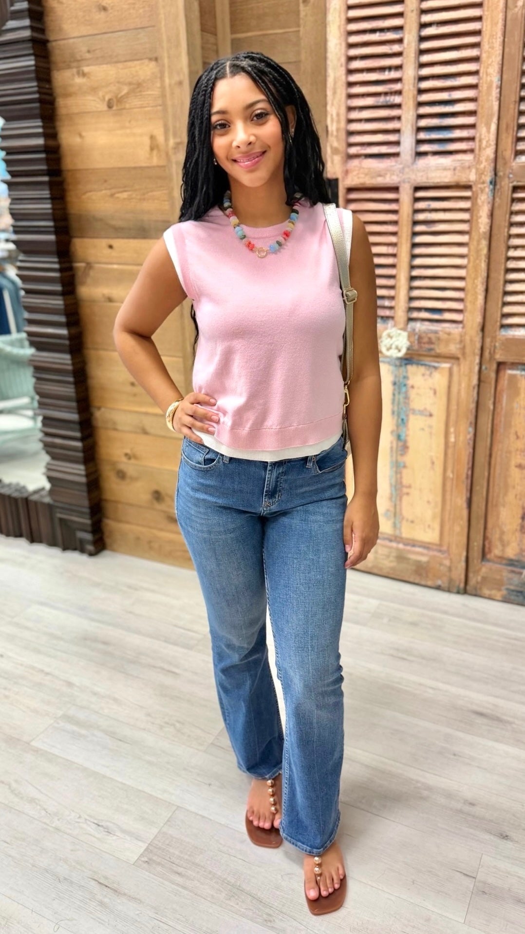 Elise Double Layered Knit Top - Pink