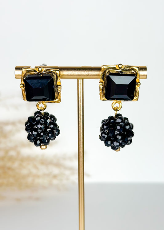 Susan Shaw Black Bead Cluster Earrings