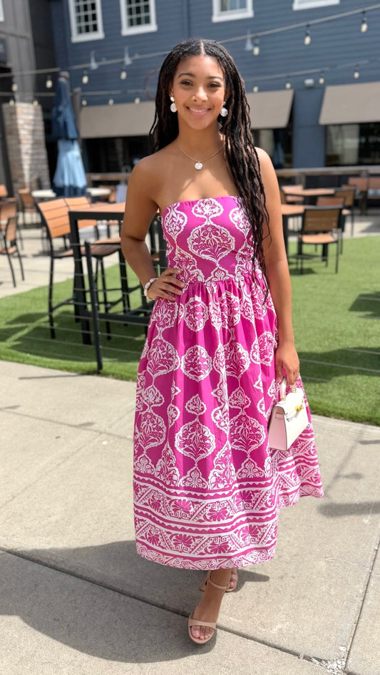 Lola Abstract Dress - Magenta