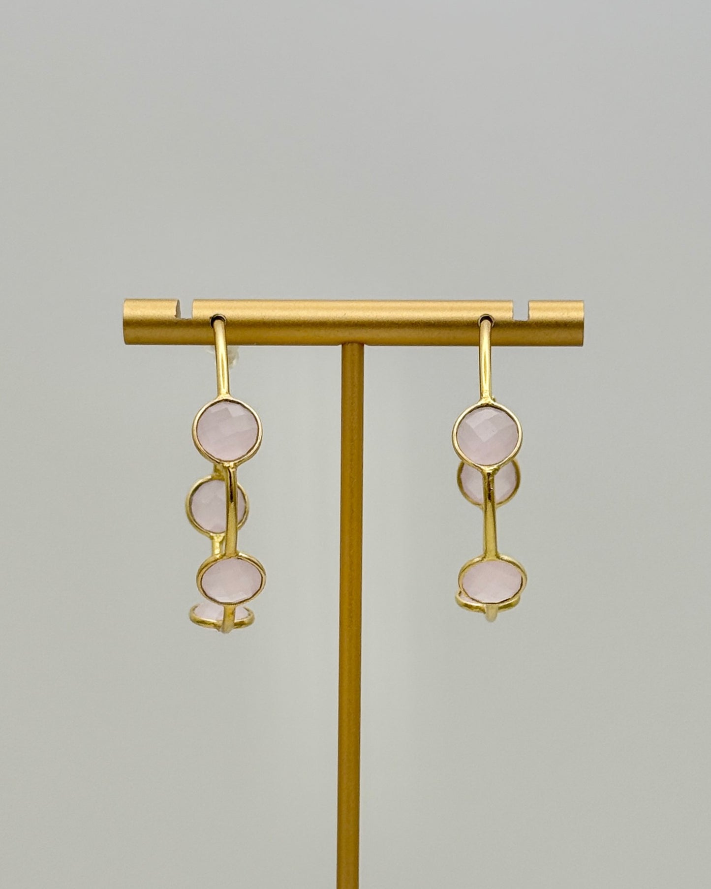 Gold & Light Pink Crystal Hoop Earrings