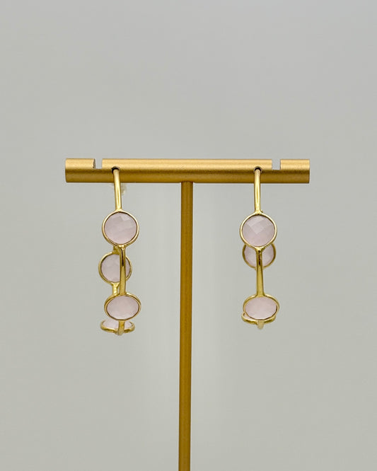 Gold & Light Pink Crystal Hoop Earrings