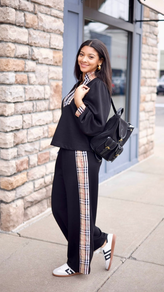 Sydney Black & Burberry Trim Pant