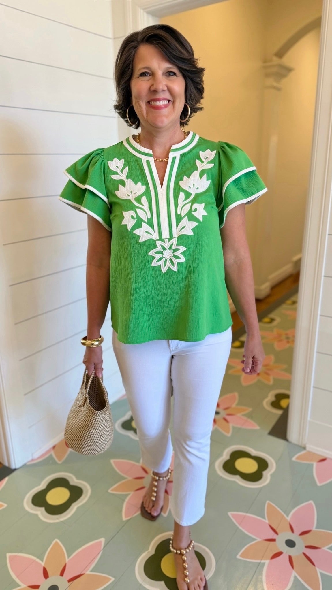 Addison Flutter Sleeve Top - Green