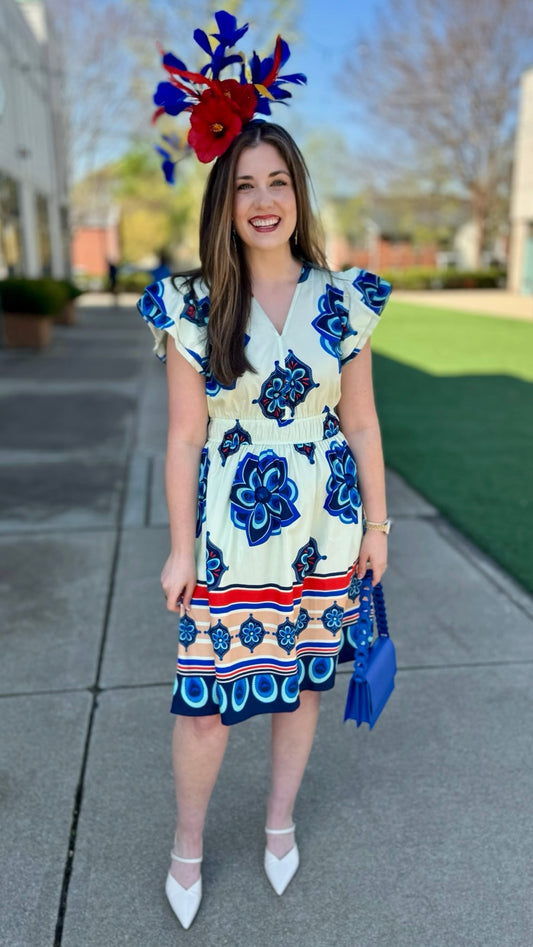 Arianna Geometric Floral Dress
