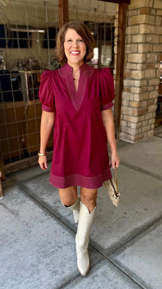 Charlotte Burgundy Embroidered Dress