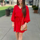 Vibrant Red Shirt Dress - Red