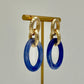 Gold & Acrylic Oval Earrings - Navy