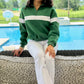 Piper Stripe Quarter Zip Sweatshirt - Green & Light Grey