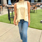 Ruffle Neck Tie Back Top - Latte
