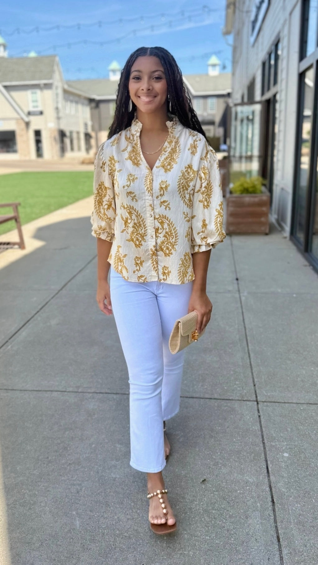 Daniella Button Up Blouse - Ivory & Mustard