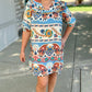 Harvest Blue Paisley Ruffle Neck Dress