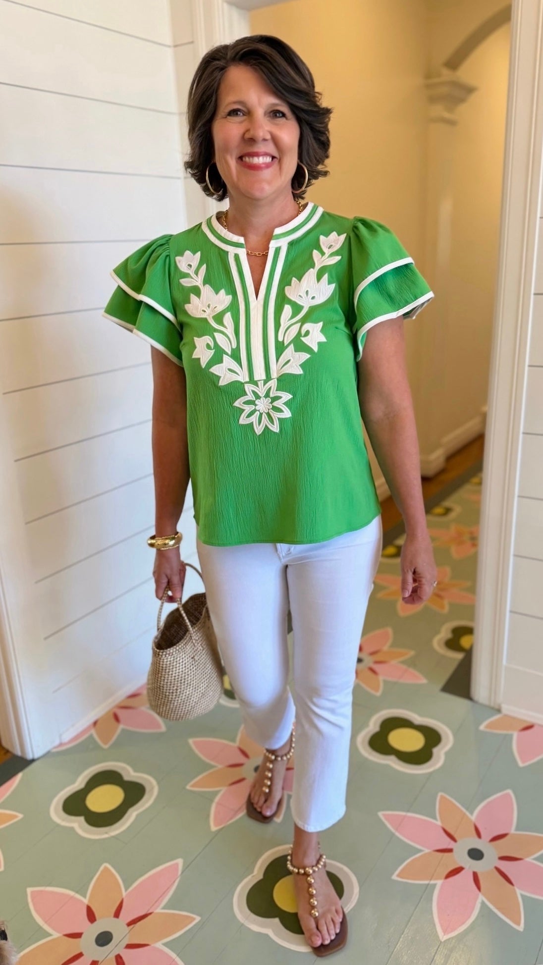 Addison Flutter Sleeve Top - Green