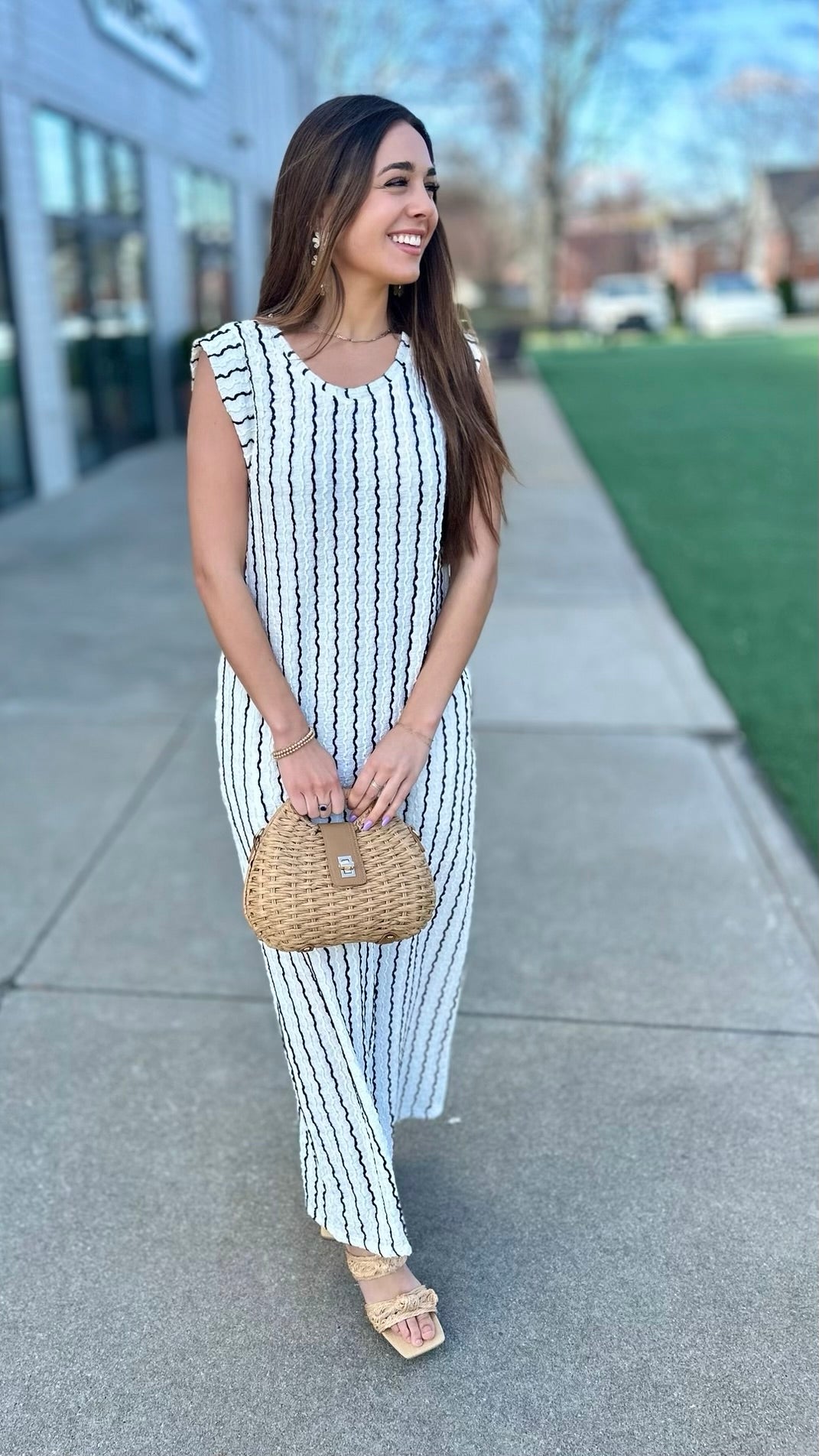 Squiggle Stripe Dress - Black/Ivory