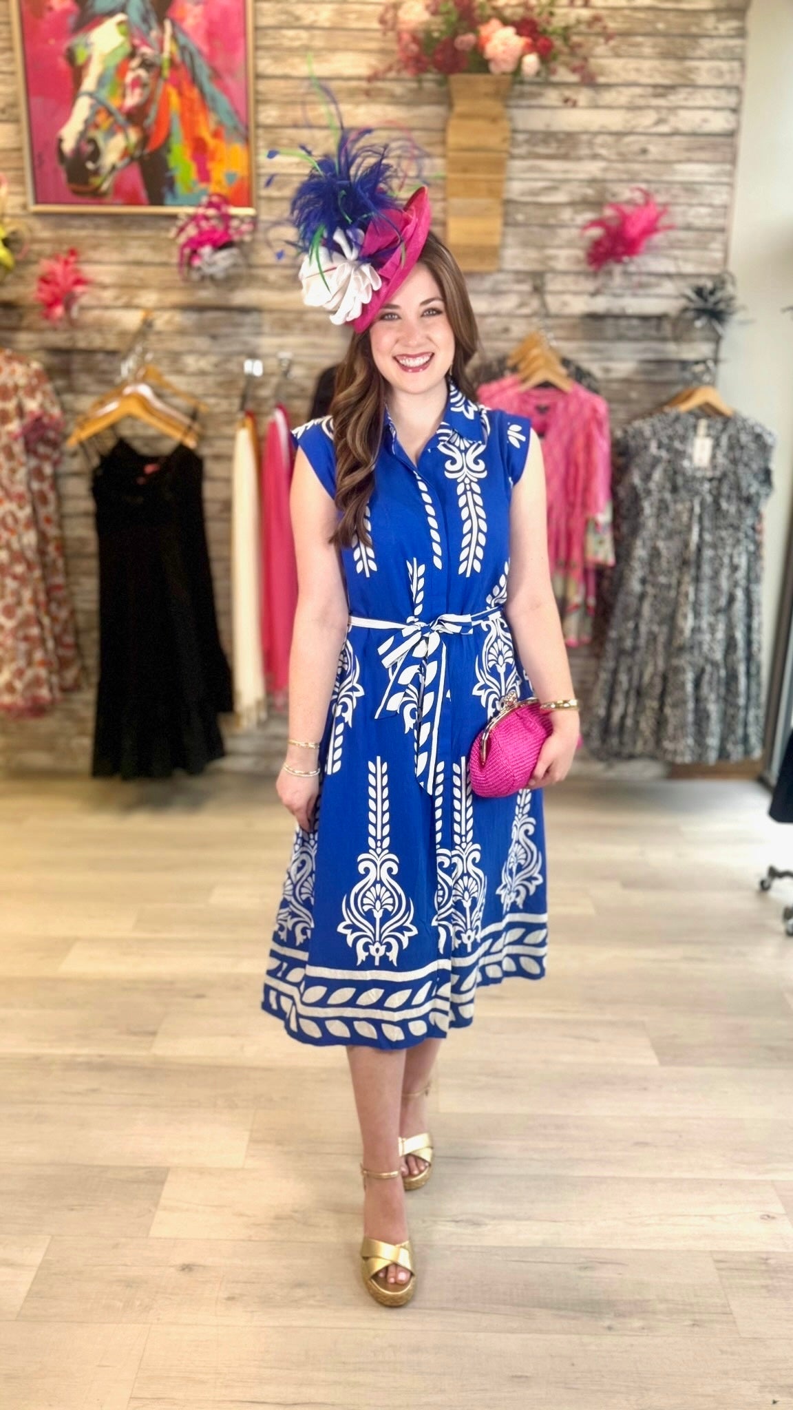 Rita Fleur De Lis Belted Dress - Royal